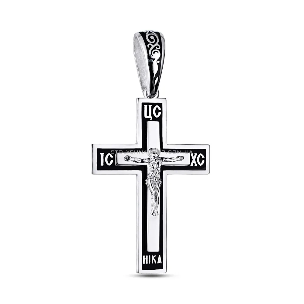Серебряный крестик "Спаси и Сохрани" с эмалью (арт. 7504/33110еч)