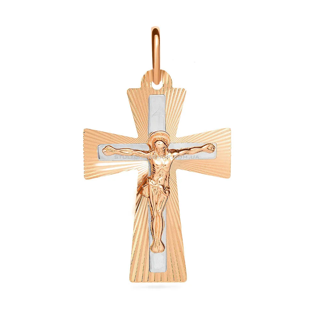 Золотой нательный крестик с распятием и насечками (арт. 521043н)
