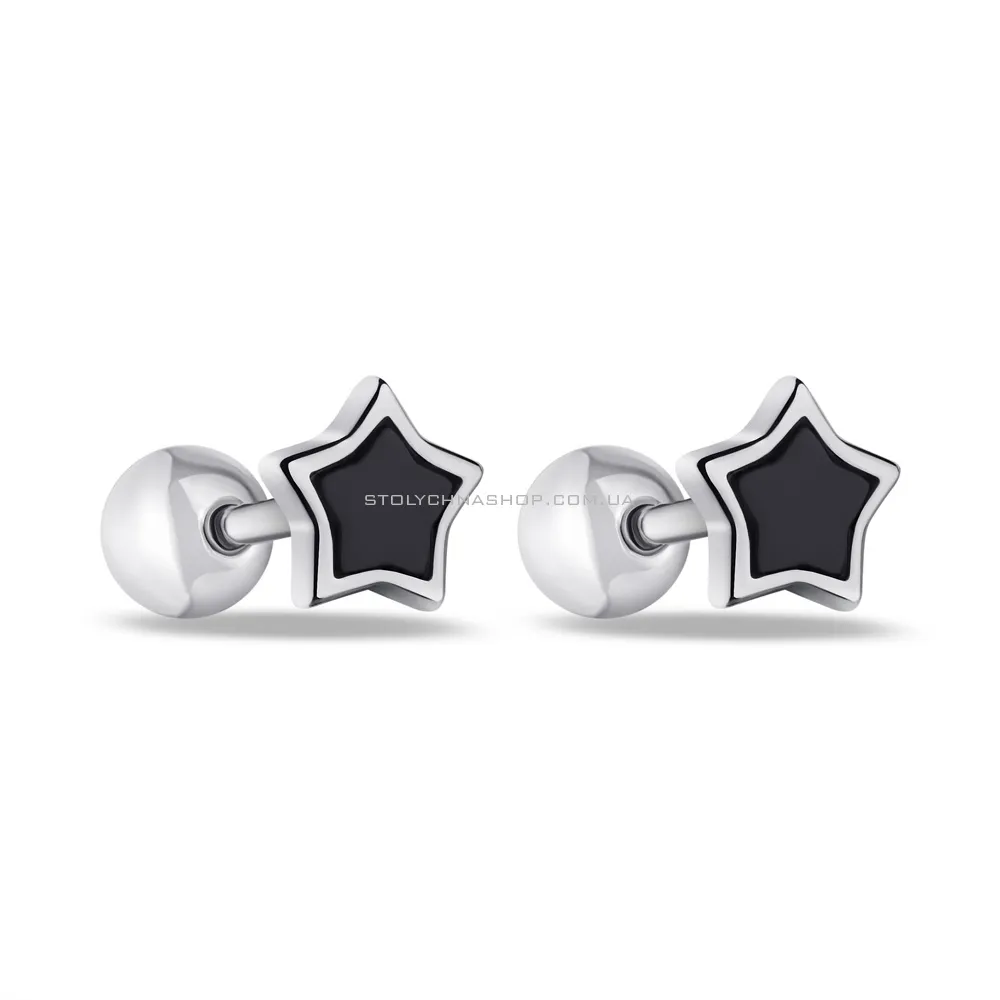 Серьга в одно ухо из серебра Звезда с ониксом (арт. 7518/6557о) - цена