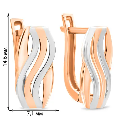 Сережки з червоного і білого золота без каміння (арт. 106248кб)