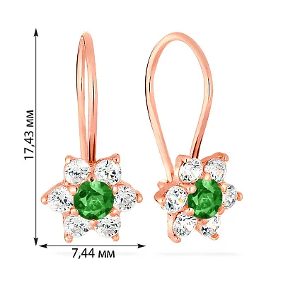 Дитячі золоті сережки «Квіточки» з зеленими фіанітами (арт. 110142з)