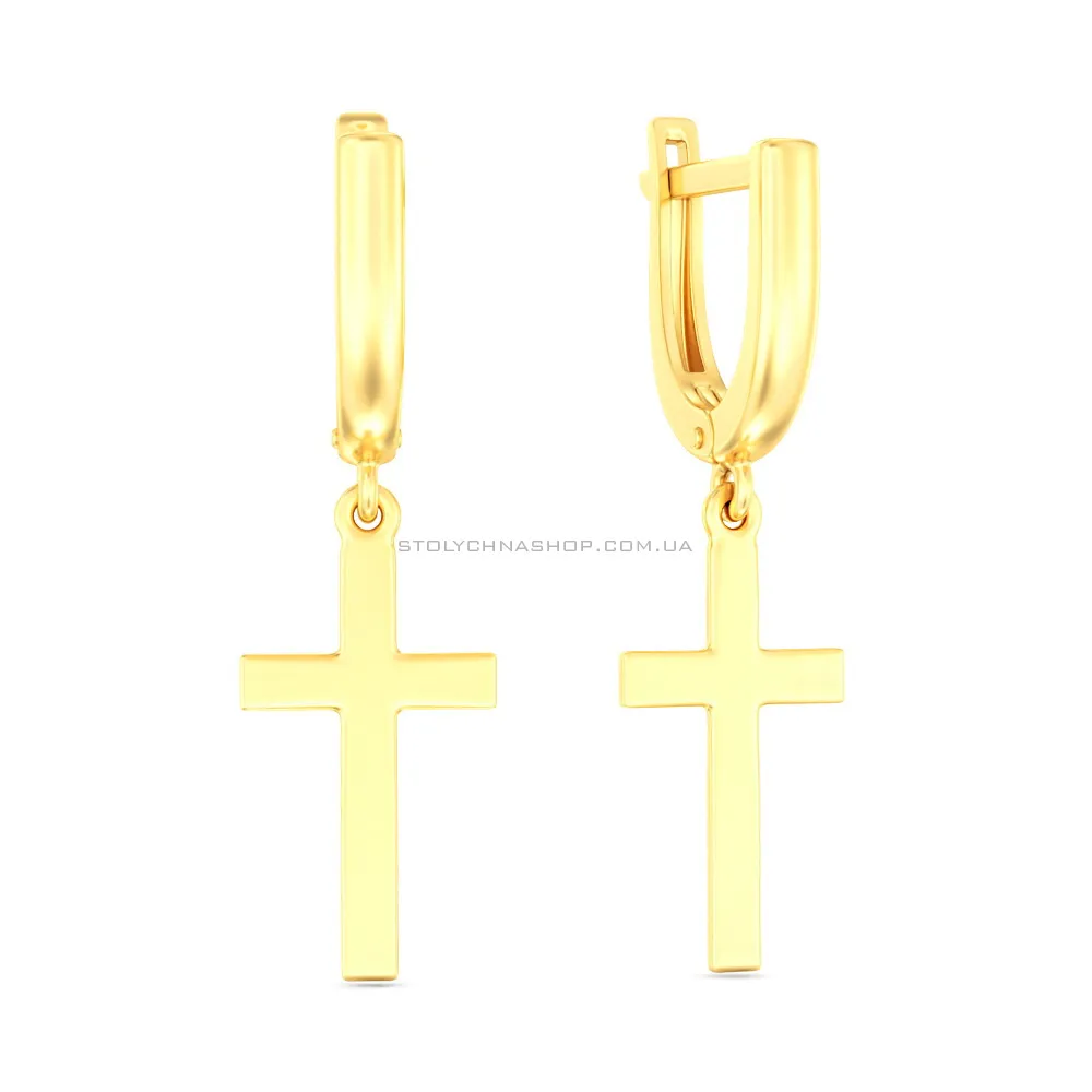 Золотые серьги-подвески с крестиками (арт. 110516ж)