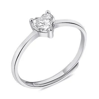 Безразмерное серебряное кольцо Сердце с фианитами  (арт. 7501/6155)