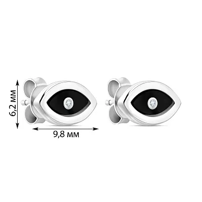 Срібні сережки-пусети з оніксом і фіанітом (арт. 7518/6868о)