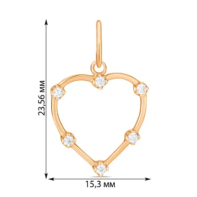Підвіска «Серце» з червоного золота з фіанітами (арт. 423554)