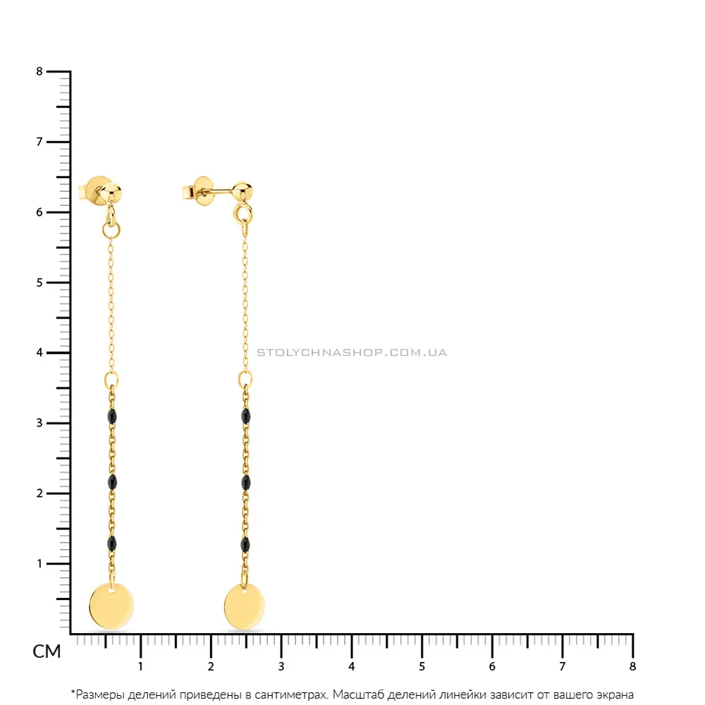 Довгі сережки з жовтого золота з емаллю (арт. 108729жеч) - 2 - цена