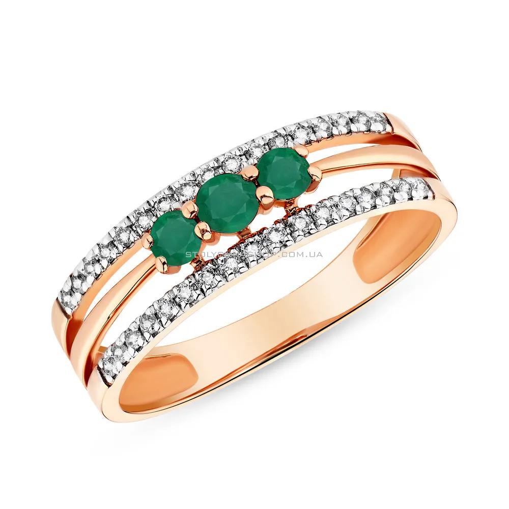 Золотое кольцо с изумрудом и бриллиантами (арт. К011040и) - цена