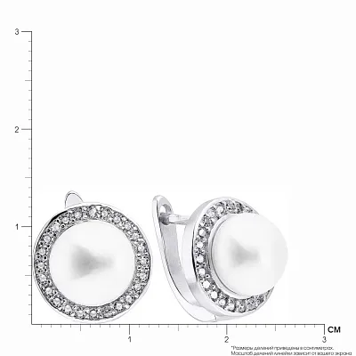 Срібні сережки з перлами і фіанітами (арт. 7502/3380жб)