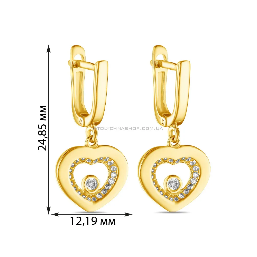 Золоті сережки «Сердечка» з фіанітами (арт. 106345ж) - 2 - цена