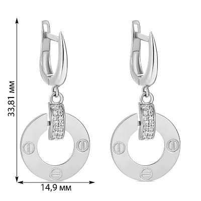 Сережки-підвіски з білого золота з фіанітами (арт. 107744б)