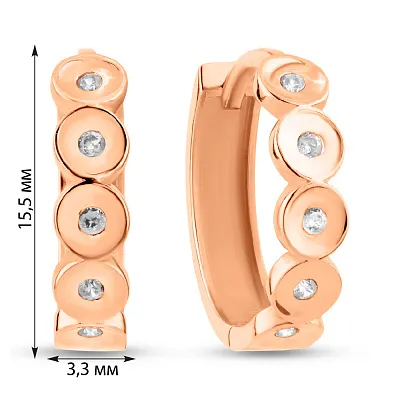 Золотые серьги-кольца с дорожкой из фианитов (арт. 1091428)