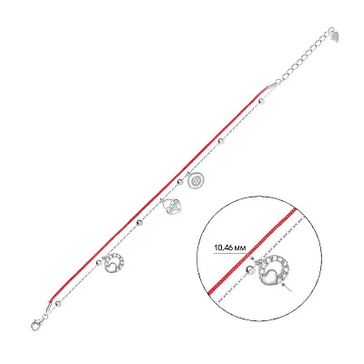Браслет зі срібла з фіанітами і шовкової нитки (арт. 7309/2227)