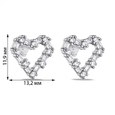 Срібні сережки-пусети в формі серця (арт. 7518/6394)