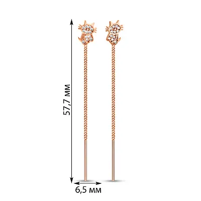 Золотые серьги-протяжки Котики  (арт. 1091453)