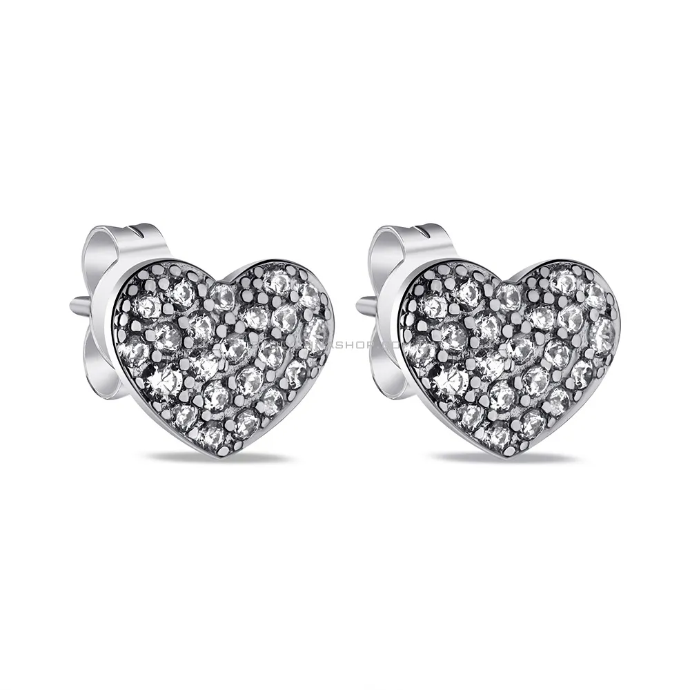 Сережки зі срібла в формі серця з фіанітами (арт. 7518/6772) - цена