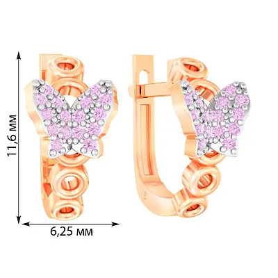 Дитячі сережки "Метелики" з золота з бузковими фіанітами  (арт. 110480ср)