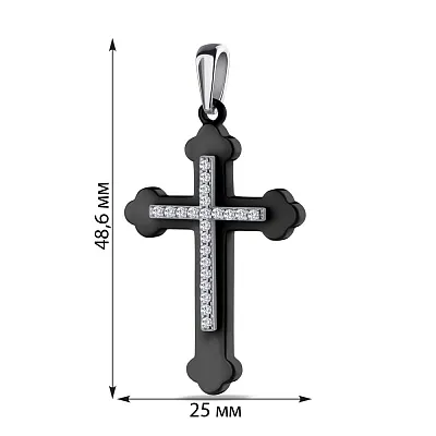 Хрестик зі срібла і кераміки з фіанітами  (арт. 7503/3629ч063)