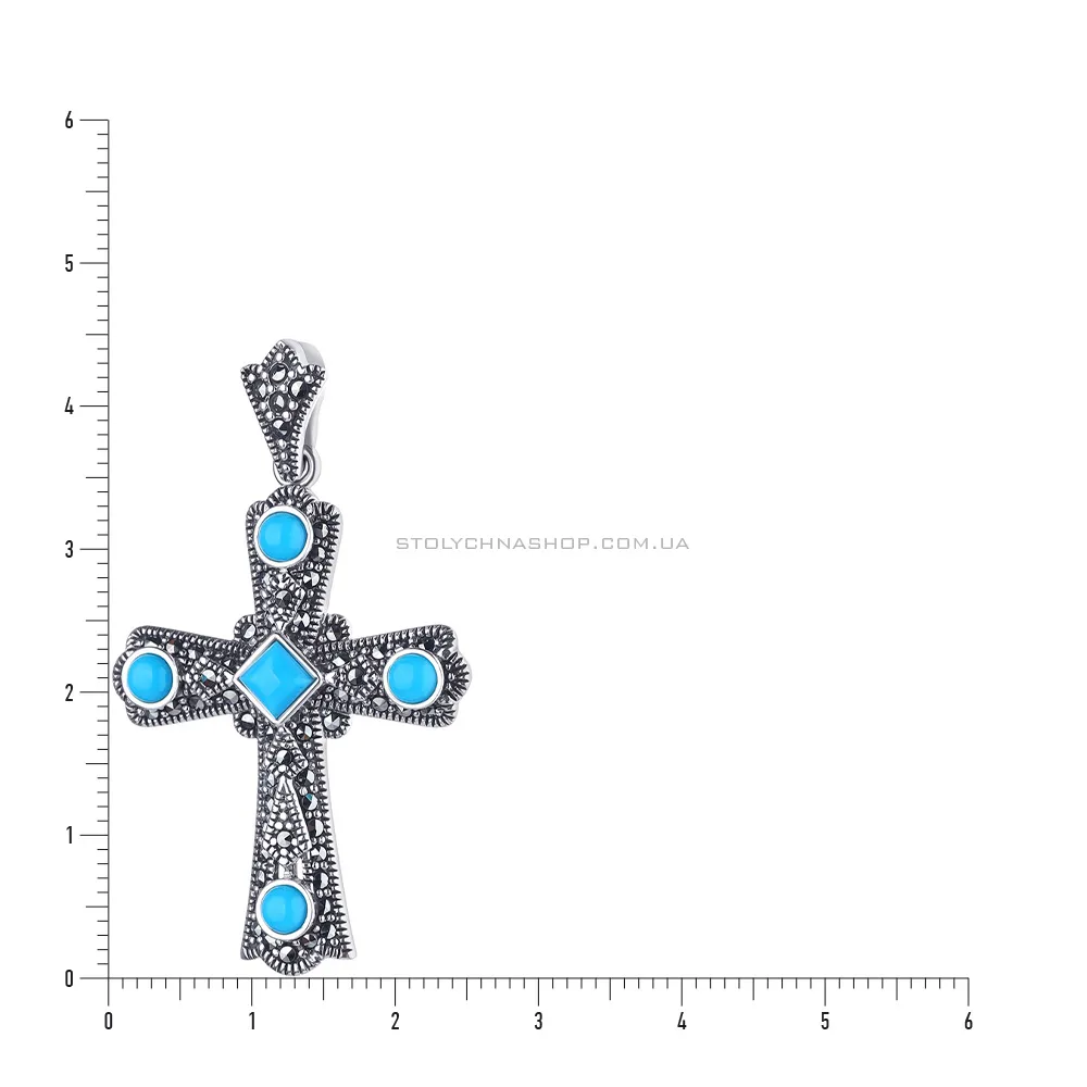 Хрестик зі срібла з бірюзою і марказитами (арт. 7403/2867мркБ)