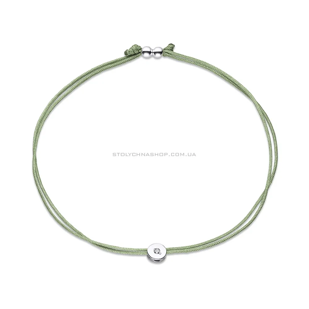 Браслет з зеленою ниткою і срібними вставками (арт. 7209/429збрю)