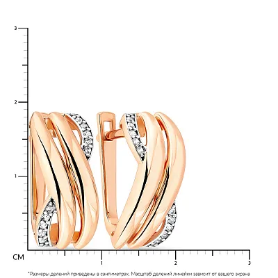 Золотые сережки в красном цвете металла с фианитами (арт. 108156)