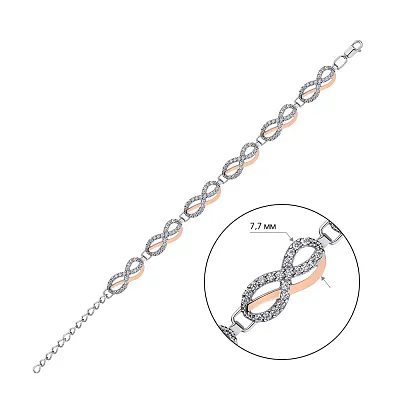 Серебряный браслет Бесконечность с золотыми накладками и фианитами (арт. 7209/658брп)