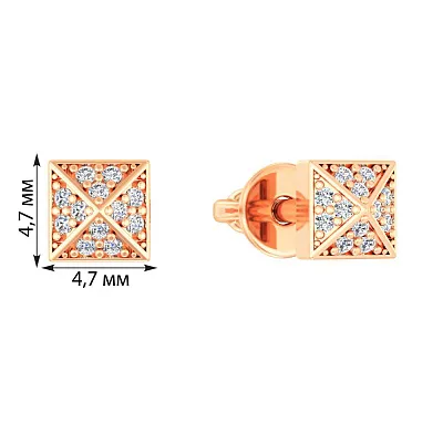 Золоті сережки квадратної форми з діамантами  (арт. Т011478010)