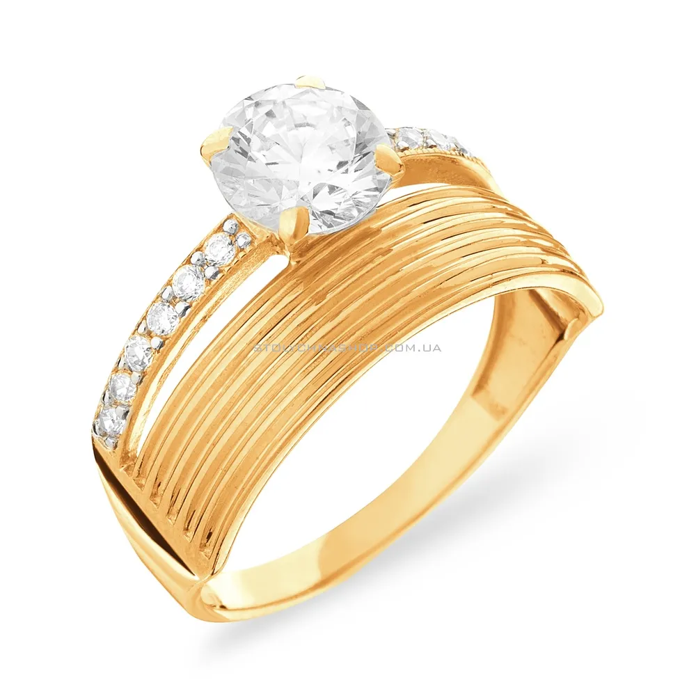 Золотое помолвочное кольцо с фианитами (арт. 140417ж)