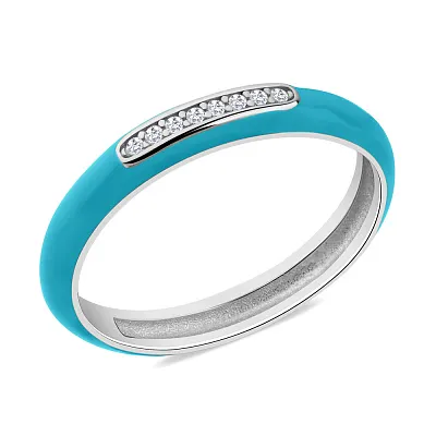 Серебряное кольцо с фианитами и голубой эмалью (арт. 7501/5645ег)