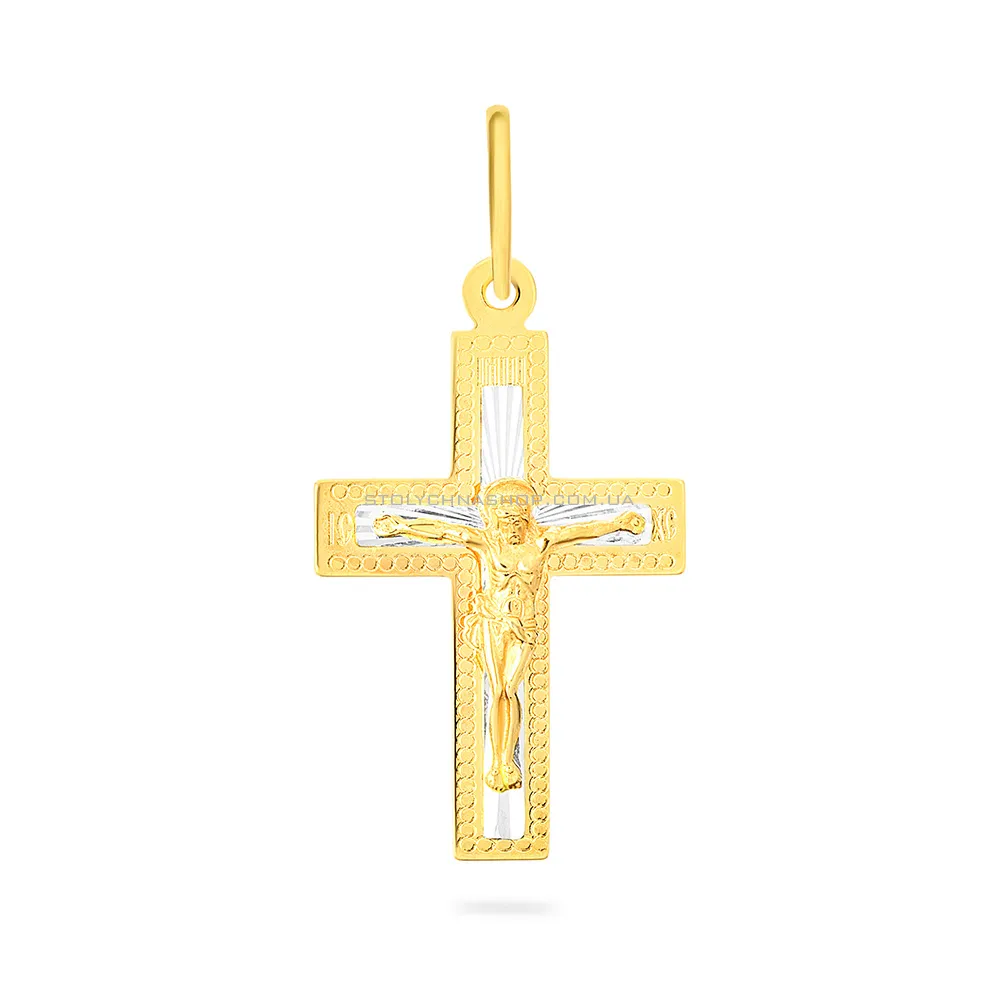 Хрестик з жовтого золота з родіюванням  (арт. 521901жр)