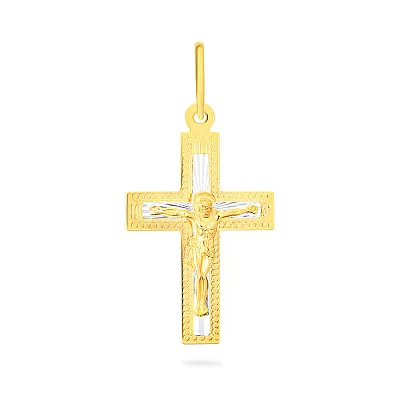 Хрестик з жовтого золота з родіюванням  (арт. 521901жр)