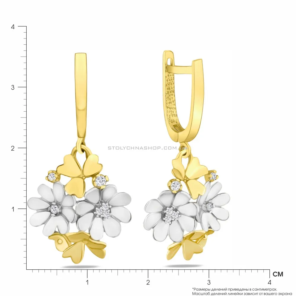 Золотые серьги подвески «Цветы» с фианитами (арт. 103334ж)