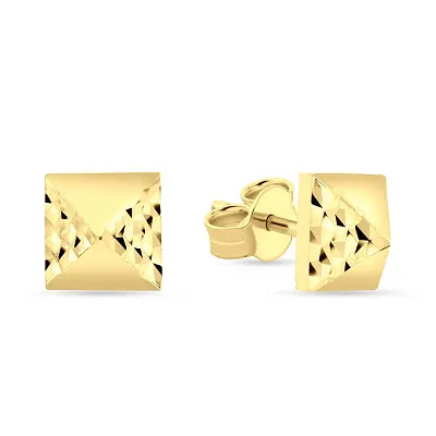 Сережки-пусети з жовтого золота з алмазною гранню  (арт. 108800ж)