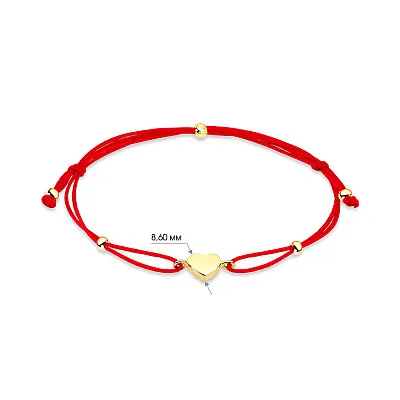 Браслет «Серце» з червоною ниткою з золотими вставками (арт. 324787ж)