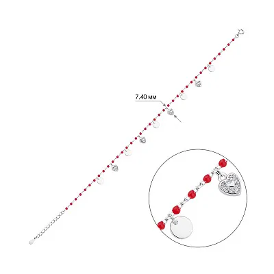 Браслет зі срібла з підвісками і червоною емаллю  (арт. 7509/3454ек)