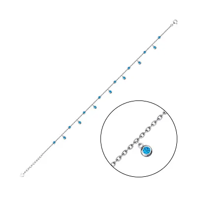 Серебряный браслет на ногу с подвесками и голубыми альпинитами  (арт. 7509/3113аг)