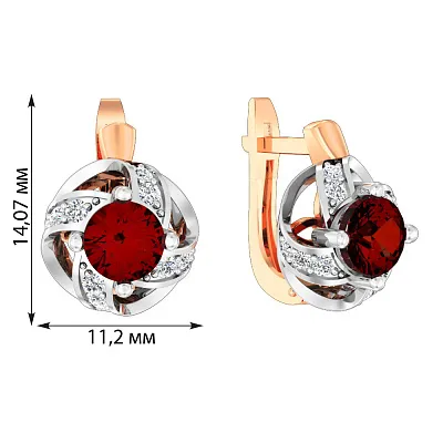 Золоті сережки з гранатом і фіанітами (арт. 111045Пк)