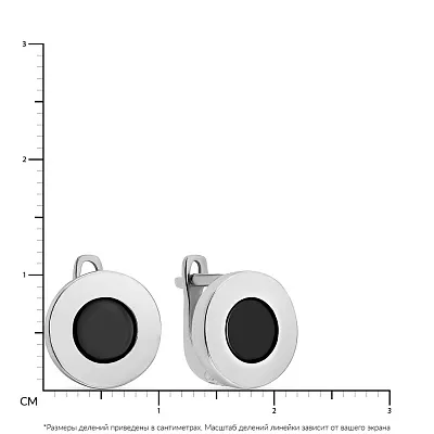Сережки золоті в білому кольорі металу з оніксом (арт. 104178бо)