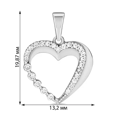 Підвіска «Серце» з білого золота з фіанітами (арт. 421743б)