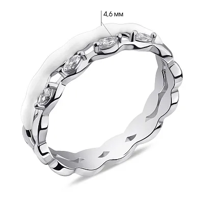 Кольцо из серебра с белой эмалью и фианитами (арт. 7501/6609еб)