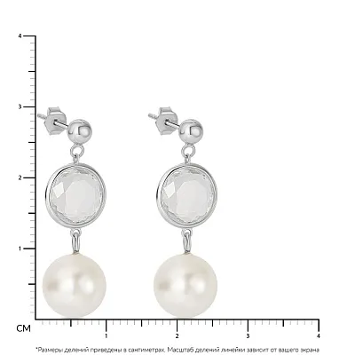 Сережки-підвіски з перлами і фіанітами зі срібла (арт. 7518/5688жб)