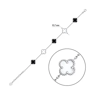 Браслет из серебра с ониксом и перламутром (арт. 7509/1265/10оп)