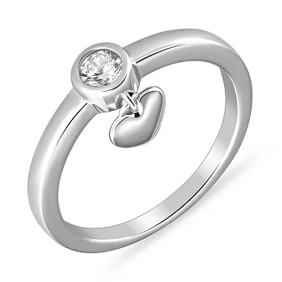 Кольцо из серебра с подвеской-сердечком и фианитом (арт. 7501/4852)