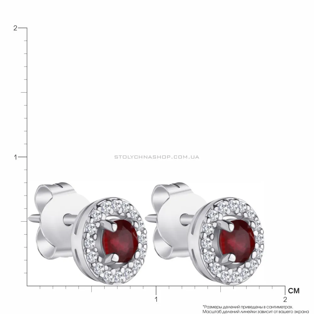 Серебряные серьги-пусеты с рубином и фианитами (арт. 7018/5769Р) - 2 - цена