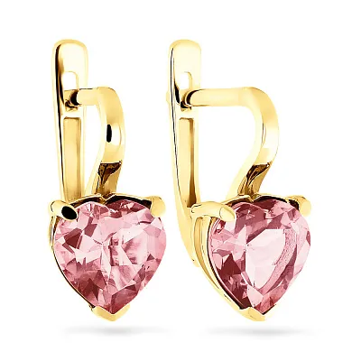 Золотые серьги Сердце с розовым кварцем (арт. 110362ПжрГ)