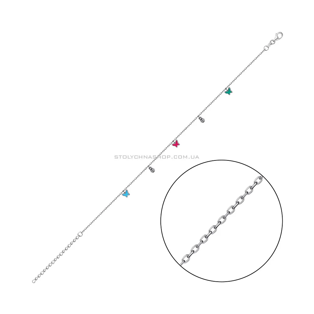 Серебряный браслет на ногу Бабочки (арт. 7509/4440ецвн) - цена