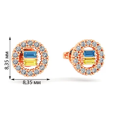 Золоті сережки-пусети з блакитним і жовтим фіанітами  (арт. 111241гж)