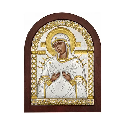 Срібна ікона &quot;Божа Матір Семистрільна&quot; (112х86 мм) (арт. A-2/006G/K)