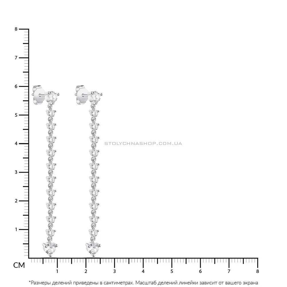 Довгі сережки срібні з фіанітами  (арт. 7518/6345) - 2 - цена