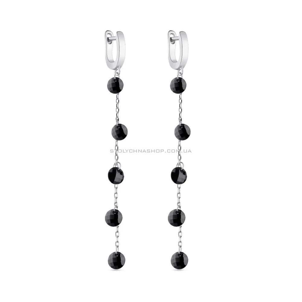 Сережки-підвіски зі срібла з чорними фіанітами (арт. 7502/4842ч) - цена