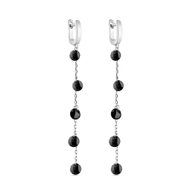 Сережки-підвіски зі срібла з чорними фіанітами (арт. 7502/4842ч)